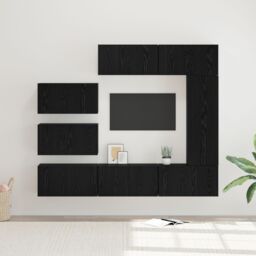 Berkfield Home TV Cabinet Set with Shelf Wall-mounted Other with Storage with Door 8 pcs Black oak 30.5 x 30 x 90 cm - thumbnail 1