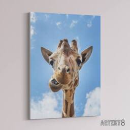 "Artery8 Funny up close look at a giraffe Highsmith Canvas Wall Art Print in Blue - Size: W12"" x H16""" - thumbnail 2