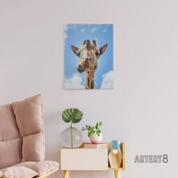 "Artery8 Funny up close look at a giraffe Highsmith Canvas Wall Art Print in Blue - Size: W12"" x H16""" - thumbnail 3