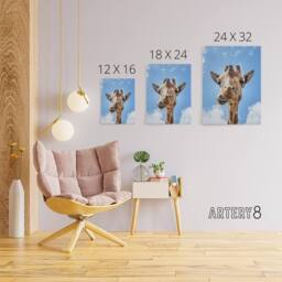 "Artery8 Funny up close look at a giraffe Highsmith Canvas Wall Art Print in Blue - Size: W12"" x H16""" - thumbnail 4