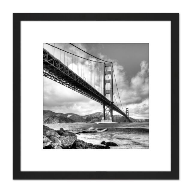 Artery8 Almonroth Golden Gate Bridge San Francisco Photo 8X8 Inch Square Wooden Framed Wall Art Print Picture with Mount in Black - image 1