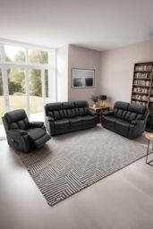 More4Homes Chester Manual Recliner Bonded Leather 1+2+3 Seater Sofa Set in Black