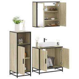 Berkfield Home Durable 3 Piece Bathroom Furniture Set Sonoma Oak Engineered Wood in Light Tan - thumbnail 2