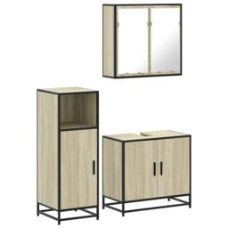 Berkfield Home Durable 3 Piece Bathroom Furniture Set Sonoma Oak Engineered Wood in Light Tan - thumbnail 3