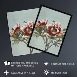 "Artery8 Tree Peonies Pink Flower Blooms Vintage Wall Art Print Kazumasa in Blue - Size: W12"" x H16""" - thumbnail 2