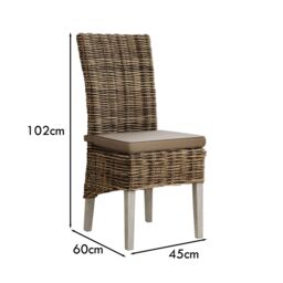 FWStyle Set Of 2 Solid Pine Rattan Whitewash Dining Chairs Ready Assembled in White - thumbnail 5