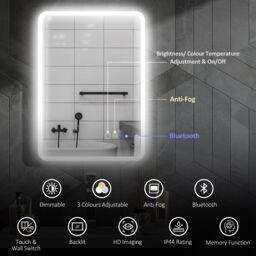 HOMCOM 500 x 700 mm Bluetooth Bathroom Mirror with LED Lights Wall Mounted in Silver - Size: 700mm x 500mm - thumbnail 4