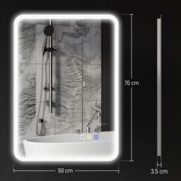 HOMCOM 500 x 700 mm Bluetooth Bathroom Mirror with LED Lights Wall Mounted in Silver - Size: 700mm x 500mm - thumbnail 3