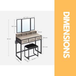 Pirlo Plush 3 Drawer Dressing Table With Mirror & Stool in Grey - thumbnail 5