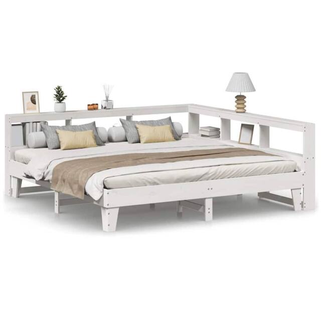 Berkfield Home Bookcase Bed without Mattress White 200x200cm Solid Wood Pine - Size: 200x200 cm - image 1