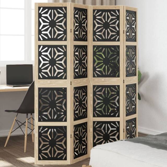 Berkfield Home Room Divider 4 Panels Brown & Black Solid Wood Paulownia - image 1