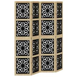 Berkfield Home Room Divider 4 Panels Brown & Black Solid Wood Paulownia - thumbnail 2