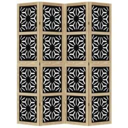 Berkfield Home Room Divider 4 Panels Brown & Black Solid Wood Paulownia - thumbnail 4