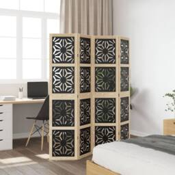 Berkfield Home Room Divider 4 Panels Brown & Black Solid Wood Paulownia - thumbnail 3