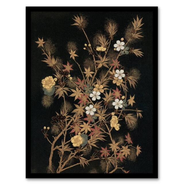 "Artery8 Japanese Autumn Flowers G A Audsley Vintage Framed Wall Art Print in Black - Size: W12"" x H16""" - image 1