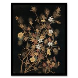 "Artery8 Japanese Autumn Flowers G A Audsley Vintage Framed Wall Art Print in Black - Size: W12"" x H16""" - thumbnail 1