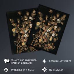 "Artery8 Japanese Autumn Flowers G A Audsley Vintage Framed Wall Art Print in Black - Size: W12"" x H16""" - thumbnail 2