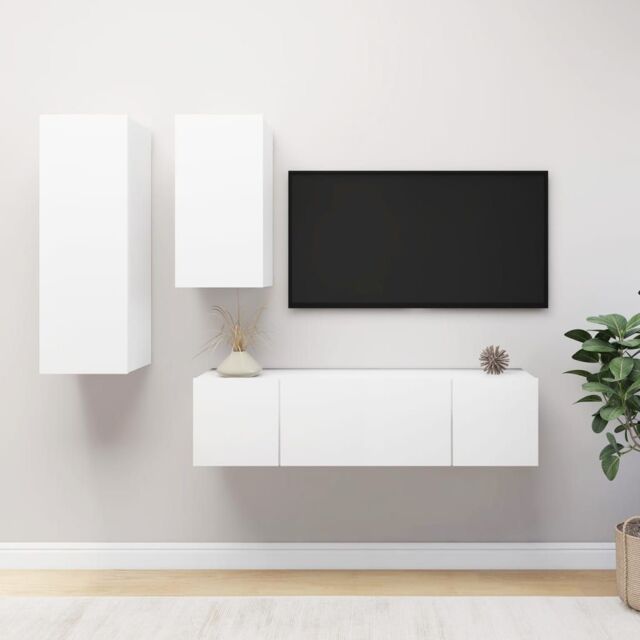 Berkfield Home 4 Piece TV Cabinet Set White Engineered Wood - image 1
