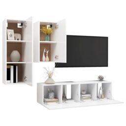 Berkfield Home 4 Piece TV Cabinet Set White Engineered Wood - thumbnail 3