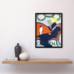 "Artery8 Vintage Christmas Woman With Cat Vintage Framed Wall Art Print Penfield in Red - Size: W12"" x H16""" - thumbnail 4