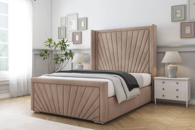 "Comfort Beds Sunrise Naples Bed Frame With Mattress-50"" Upholstered Wingback in Light Brown - Size: Single" - image 1