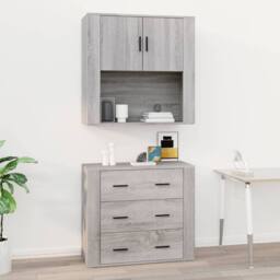 Berkfield Home Wall Cabinet Grey Sonoma 80x33x80 cm Engineered Wood - Size: 80 x 33 x 80 cm - thumbnail 2