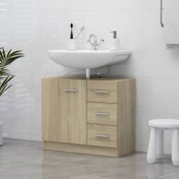 Berkfield Home Sink Cabinet Sonoma Oak 63x30x54 cm Engineered Wood in Light Oak - Size: 63 x 30 x 54 cm - thumbnail 2