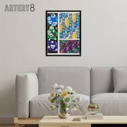 "Artery8 Colourful Floral Art Deco Patterns Benedictus Framed Canvas Wall Art - Size: W12"" x H16""" - thumbnail 3