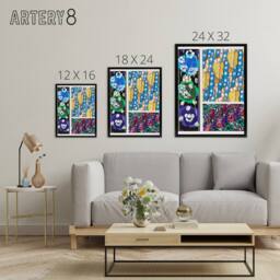 "Artery8 Colourful Floral Art Deco Patterns Benedictus Framed Canvas Wall Art - Size: W12"" x H16""" - thumbnail 4