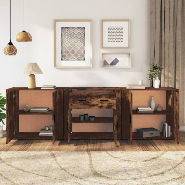 Berkfield Home Sideboards 3 pcs Smoked Oak Engineered Wood in Brown - image 1