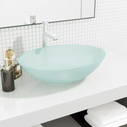 Berkfield Home Basin Glass 50x37x14 cm Frosted in Cream - Size: 50 x 37 x 14 cm