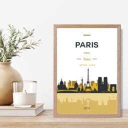ARTZE Paris Yellow & Black City Skyline Framed Print SIZE: A3 with Oak Frame - Size: A4 - thumbnail 2