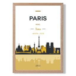 ARTZE Paris Yellow & Black City Skyline Framed Print SIZE: A3 with Oak Frame - Size: A4 - thumbnail 1