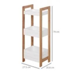 EONLION Free Standing Bamboo 3-Tier Bathroom Storage Shelf Organizer in White - thumbnail 2