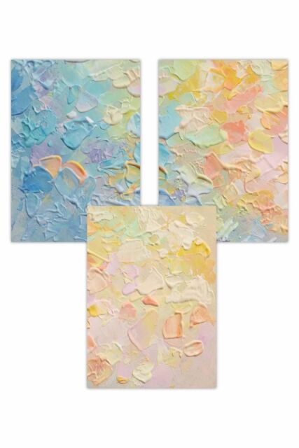 ARTZE Set of 3 Abstract Palette Oil in Pastel Blue Pink & Yellow Art Posters in Cream - Size: W50 cm x H70 cm - image 1