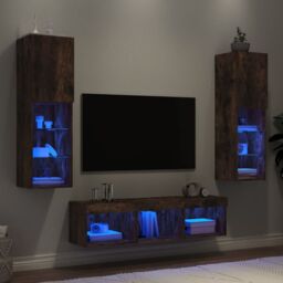 Berkfield Home 5 Piece TV Wall Units with LED Smoked Oak Engineered Wood in Brown - thumbnail 1