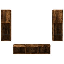 Berkfield Home 5 Piece TV Wall Units with LED Smoked Oak Engineered Wood in Brown - thumbnail 7
