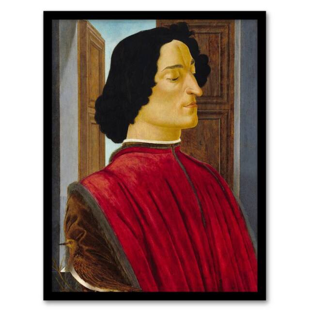 Artery8 Giuliano de Medici Portrait Botticelli Vintage Framed Wall Art Print - Size: A4 - image 1