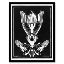Artery8 April Flower Vintage Black White Vintage Framed Wall Art Print Graag - Size: A4 - thumbnail 1