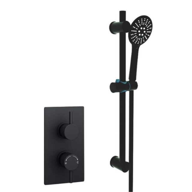 Clifton Matt Black Concealed Mixer Shower with Adjustable Slide Rail Kit