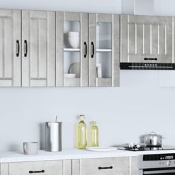 Berkfield Home Kitchen Wall Cabinet with Glass Door Lucca Concrete Grey Engineered Wood - thumbnail 4