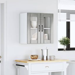 Berkfield Home Kitchen Wall Cabinet with Glass Door Lucca Concrete Grey Engineered Wood - thumbnail 3