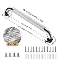 NESTLUNE 40cm Anti Slip Shower Grab Handle Stainless Steel in Silver - Size: 180 cm width x 180 cm drop - thumbnail 2