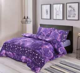 Snug City Duvet Cover & Pillowcase Set Love Heart Design Polycotton Bed Linen in Purple - Size: Super King - thumbnail 1