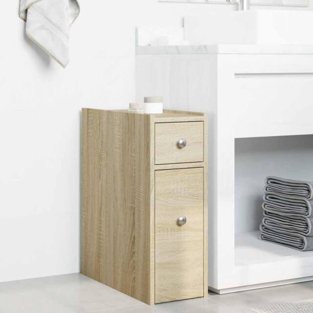 Berkfield Home Narrow Bathroom Cupboard with Wheels Sonoma Oak Engineered Wood in Light Tan - image 1