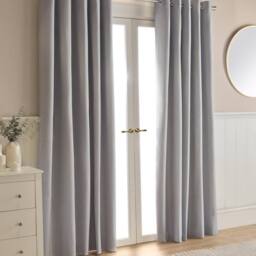 OHS Woven Texture Pair of Eyelet Curtains Ready Made Blackout in Silver - Size: 168 cm width x 137 cm drop - thumbnail 3
