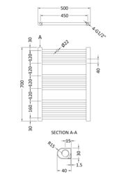Balterley Heated Vertical Towel Straight Rail Radiator, 700mmx500mm - Anthracite in Grey - thumbnail 3