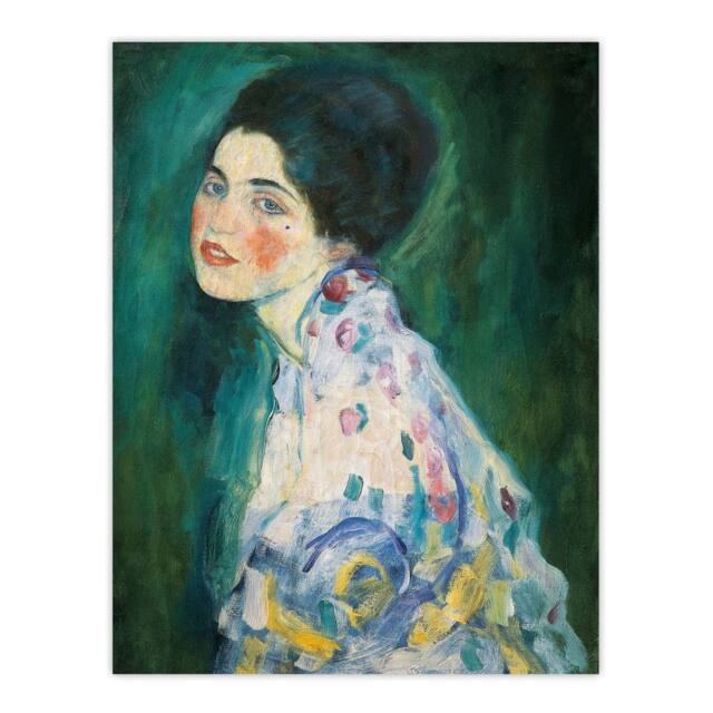 "Artery8 Portrait of a Lady in Floral Dress Klimt Wall Art Poster Print in Green - Size: W12"" x H16""" - image 1