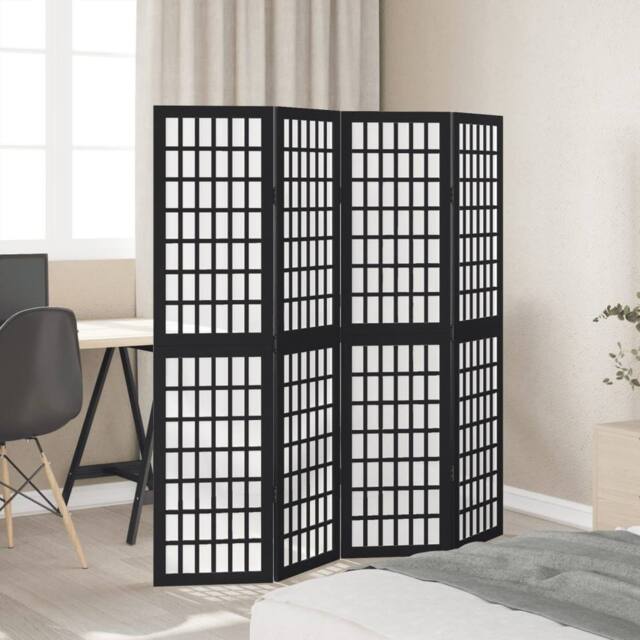 Berkfield Home Room Divider 4 Panels Black Solid Wood Paulownia - image 1
