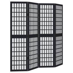 Berkfield Home Room Divider 4 Panels Black Solid Wood Paulownia - thumbnail 3